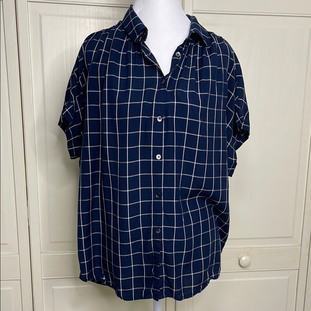 Madewell Navy Blue Windowpane Button-Down Shirt